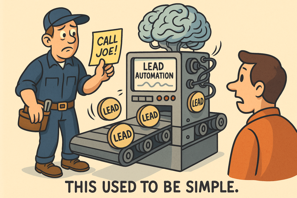 Cartoon showing a contractor holding a 