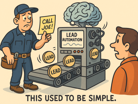 Cartoon showing a contractor holding a 